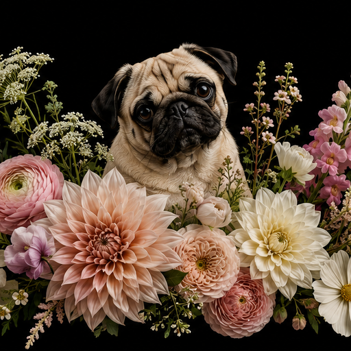 Bainbridge Blooms pug and flowers